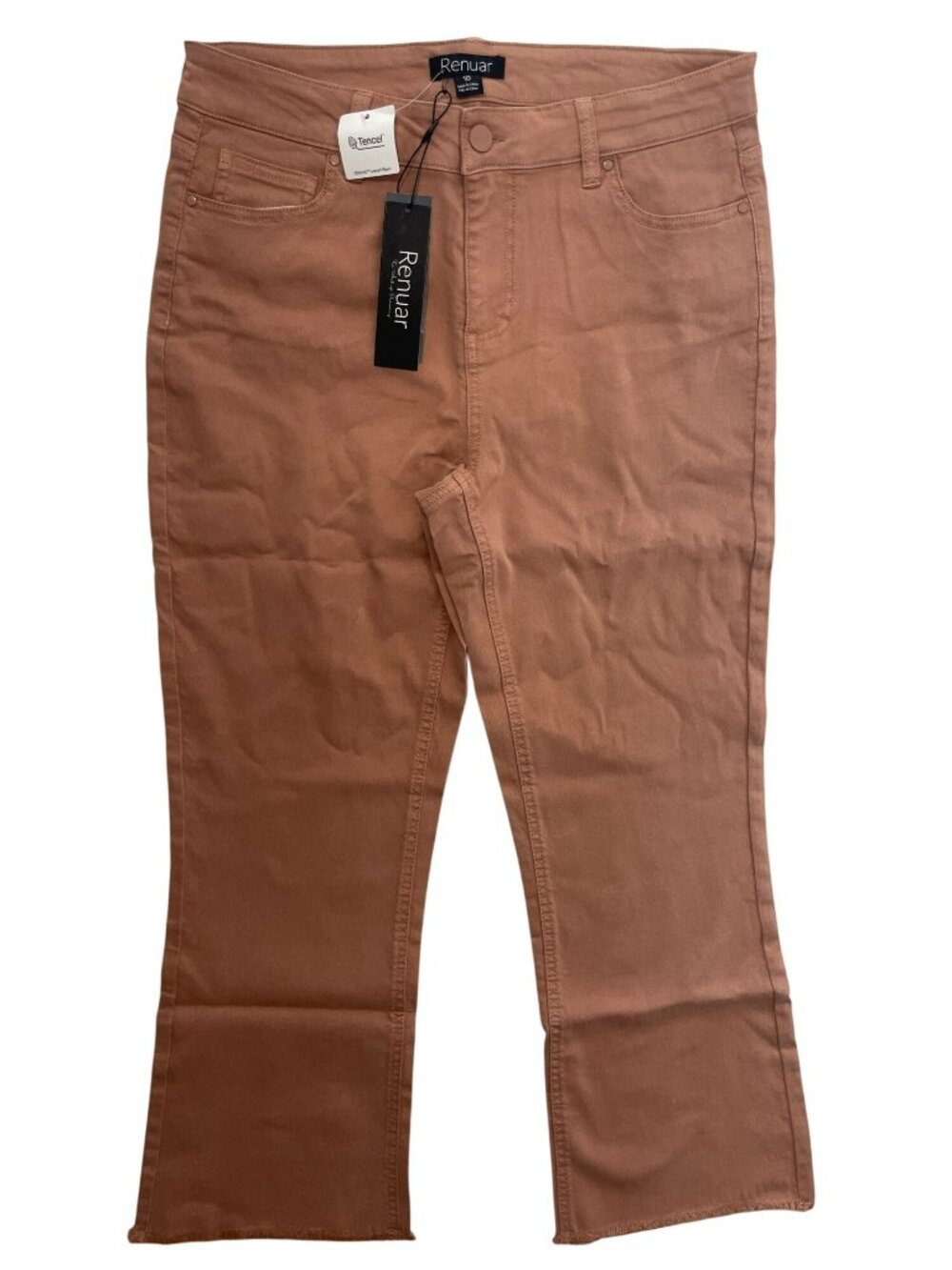 Renuar Mocha Tencel Blend Bootcut Pants Frayed Hem Women's Size 10 MSRP$110 NWT